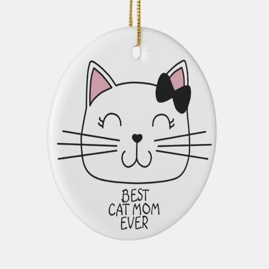White Best Cat Mama mit niedlichem Cartoon Kätzche Keramik Ornament (Rechts)