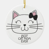 White Best Cat Mama mit niedlichem Cartoon Kätzche Keramik Ornament (Vorne)