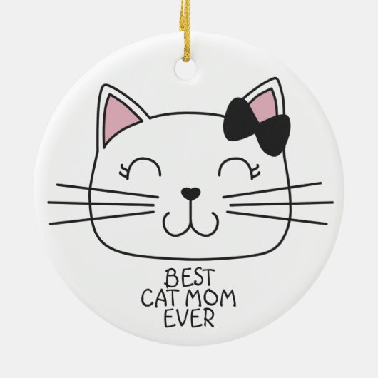 White Best Cat Mama mit niedlichem Cartoon Kätzche Keramik Ornament (Hinten)