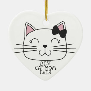 White Best Cat Mama mit niedlichem Cartoon Kätzche Keramik Ornament