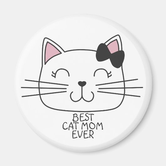 White Best Cat Mama mit niedlichem Cartoon Kätzche Magnet (Vorne)