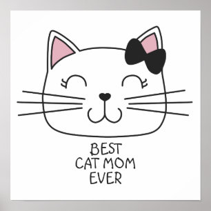 White Best Cat Mama mit niedlichem Cartoon Kätzche Poster