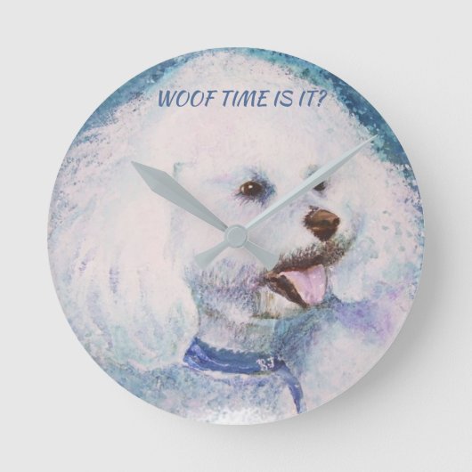 WHITE BICHON FRISE RUNDE WANDUHR (Vorderseite)