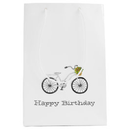 White Bicycle HAPPY BIRTHDAY Blume Basket Spaß Mittlere Geschenktüte
