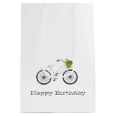 White Bicycle HAPPY BIRTHDAY Blume Basket Spaß Mittlere Geschenktüte (Rückseite)