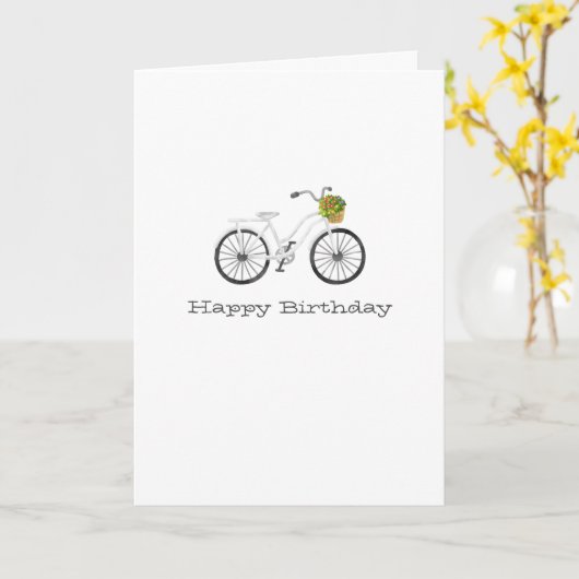 White Bicycle Happy Birthday NAME Blume Basket Karte (Gelbe Blume)