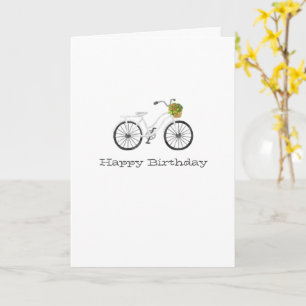 White Bicycle Happy Birthday NAME Blume Basket Karte