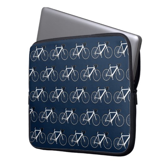 White Bicycle On Navy Blue Laptopschutzhülle (Vorderseite Links)
