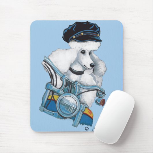 White Biker Chick Poodle - Maßgeschneidert Mousepad (Mit Mouse)