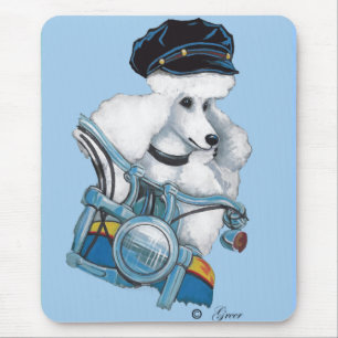 White Biker Chick Poodle - Maßgeschneidert Mousepad