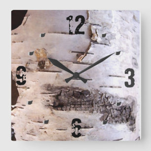 White Birch Bark Quadratische Wanduhr