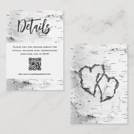 White Birch Details QR code Wedding Enclosure Begleitkarte (Vorne/Hinten)