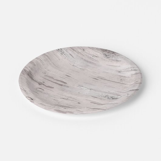 White Birch Tree Wood Rustic Barn Wedding Party Pappteller (Schrägansicht)