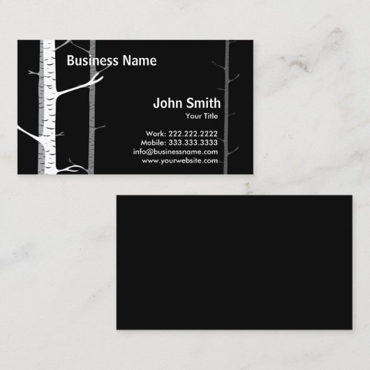 White Birch Trees Forest Dark Visitenkarte (Vorne/Hinten)