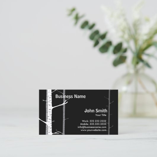 White Birch Trees Forest Dark Visitenkarte (Stehend Vorderseite)