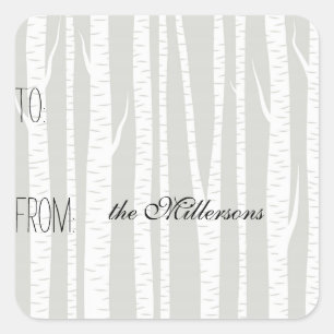White Birch Trees Gift Tag Quadratischer Aufkleber