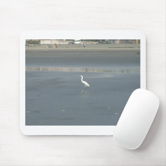 White Bird auf grauem Sand Beach Art Print Mousepad (Mit Mouse)