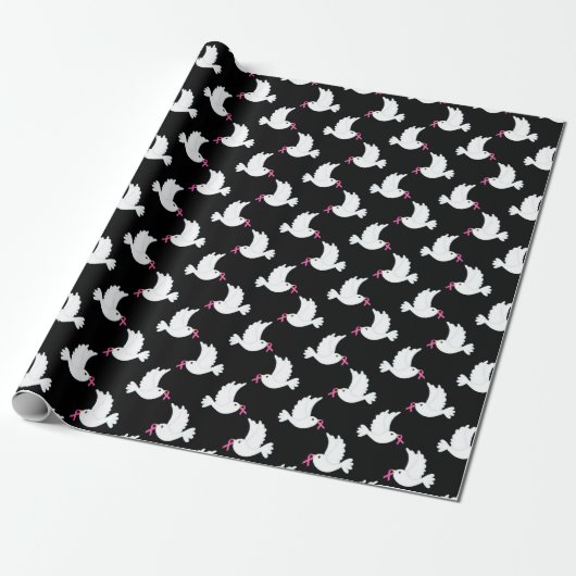 White Bird Breast Cancer Awareness Pattern Geschenkpapier (Ungerollt)