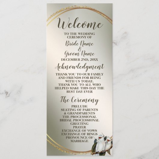 White Birds Cockatoo Green Blätter der Hochzeitspa Programm (Vorderseite)