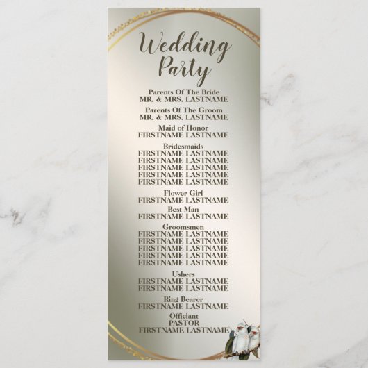 White Birds Cockatoo Green Blätter der Hochzeitspa Programm (Rückseite)