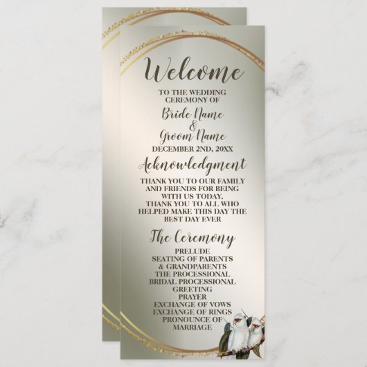 White Birds Cockatoo Green Blätter der Hochzeitspa Programm (Vorne/Hinten)