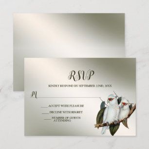 White Birds Cockatoo Green Blätter der Hochzeitspa RSVP Karte