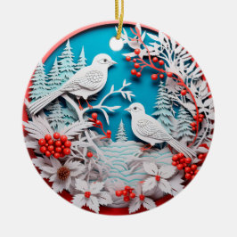 White Birds Land Weihnachtsfeiertag im 3D-Stil Keramik Ornament