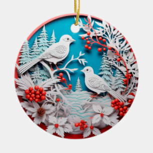 White Birds Land Weihnachtsfeiertag im 3D-Stil Keramik Ornament