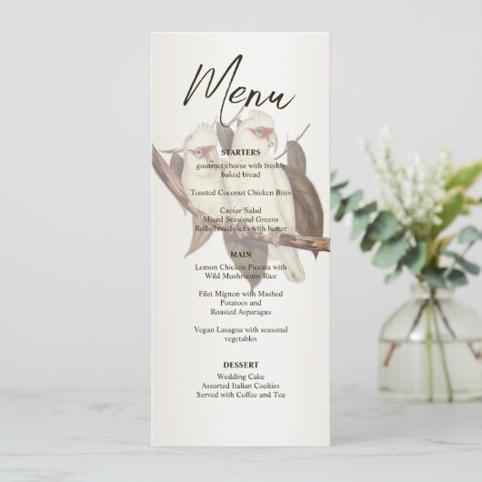 White Birds Wedding Menu Menükarte (Stehend Vorderseite)