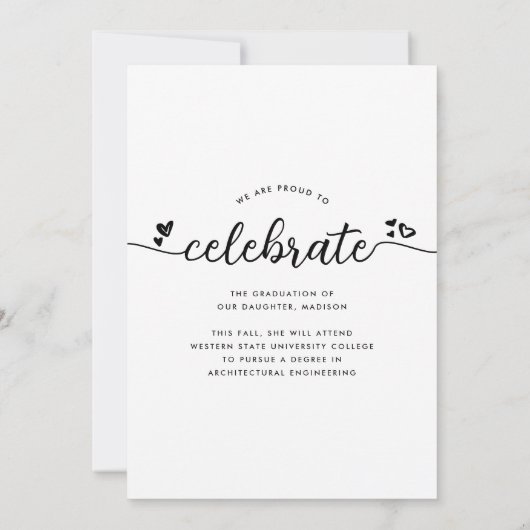 White Black Abschluss 4 Foto Kalligraphie Herz Ankündigung (Rückseite)