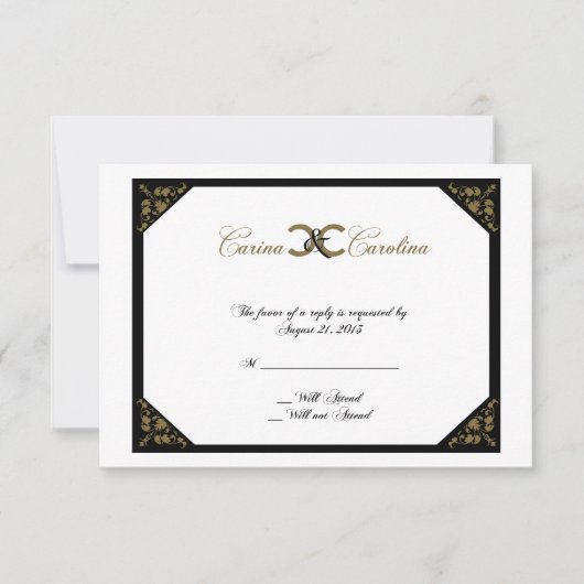 White Black and Gold Damask Sweet 16 Response Card RSVP Karte (Vorderseite)