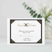 White Black and Gold Damask Sweet 16 Response Card RSVP Karte (Stehend Vorderseite)
