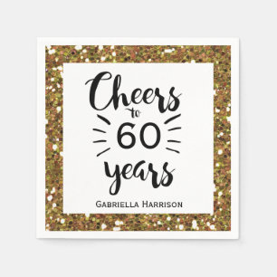 White Black and Gold Glitzer 60. Geburtstag Serviette