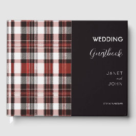 White, Black and Red Scottish Tartan Wedding Gästebuch