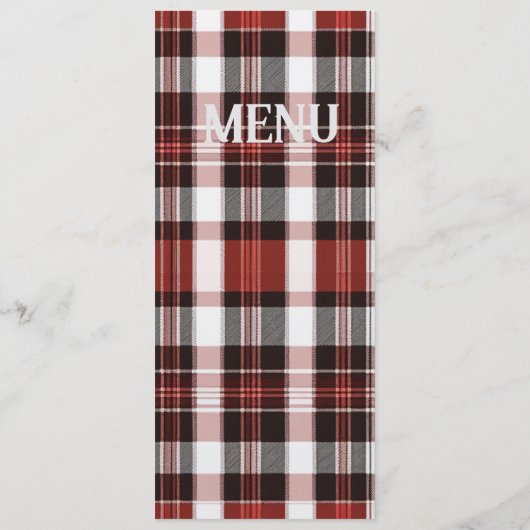 White, Black and Red Scottish Tartan Wedding Menu Menükarte (Rückseite)