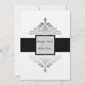 White Black and Silver Damask Einladung (Vorderseite)