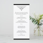White Black and Silver Damask Wedding Menu Menükarte (Stehend Vorderseite)