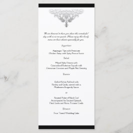 White Black and Silver Damask Wedding Menu Menükarte