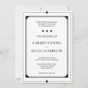 White Black Art Deco Einladung zur Hochzeit