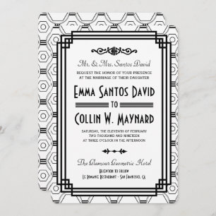 White & Black Art Deco Einladungen für Hochzeiten