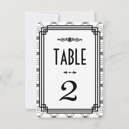 White & Black Art Deco Hochzeiten Tischnummern (Vorderseite)