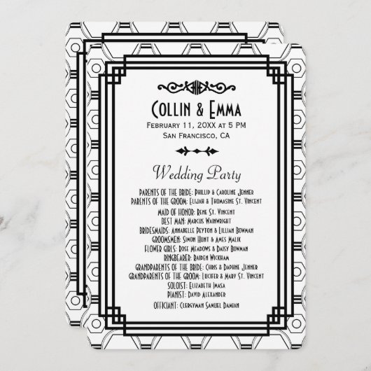 White & Black Art Deco Hochzeitsprogramme Programm (Vorne/Hinten)