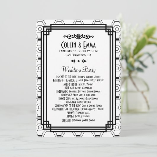 White & Black Art Deco Hochzeitsprogramme Programm (Stehend Vorderseite)