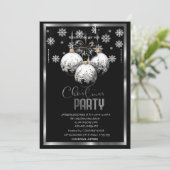White Black Balls Snowflakes Company Weihnachten Einladung (Stehend Vorderseite)