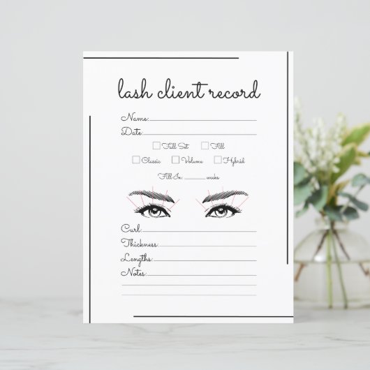 White Black Border Script-Logo Lash Client Record (Stehend Vorderseite)