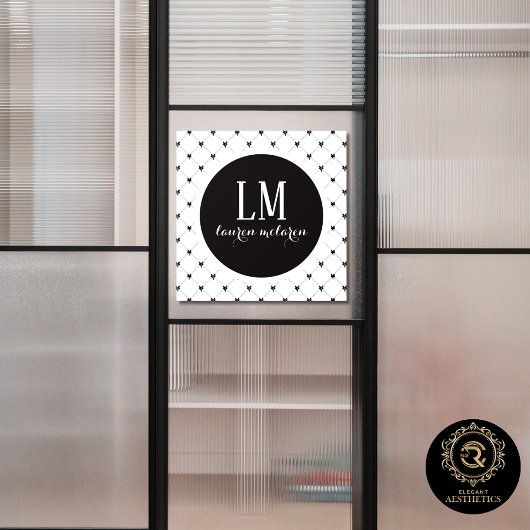 White & Black Bow Monogram Fensteraufkleber