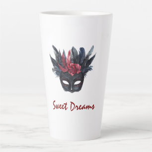 White Black Burgundy Red Feathers Maske Milchtasse