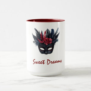 White Black Burgundy Red Feathers Maske Tasse