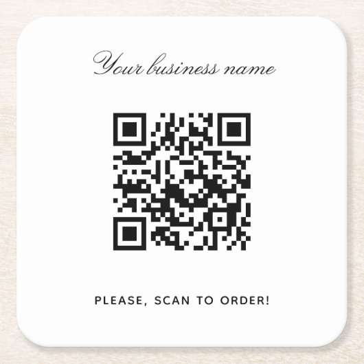White Black Business Name qr Code Rechteckiger Pappuntersetzer (Vorderseite)