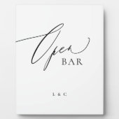 White Black Calligraphy Wedding OPEN Bar Sign Fotoplatte (Vorderseite)